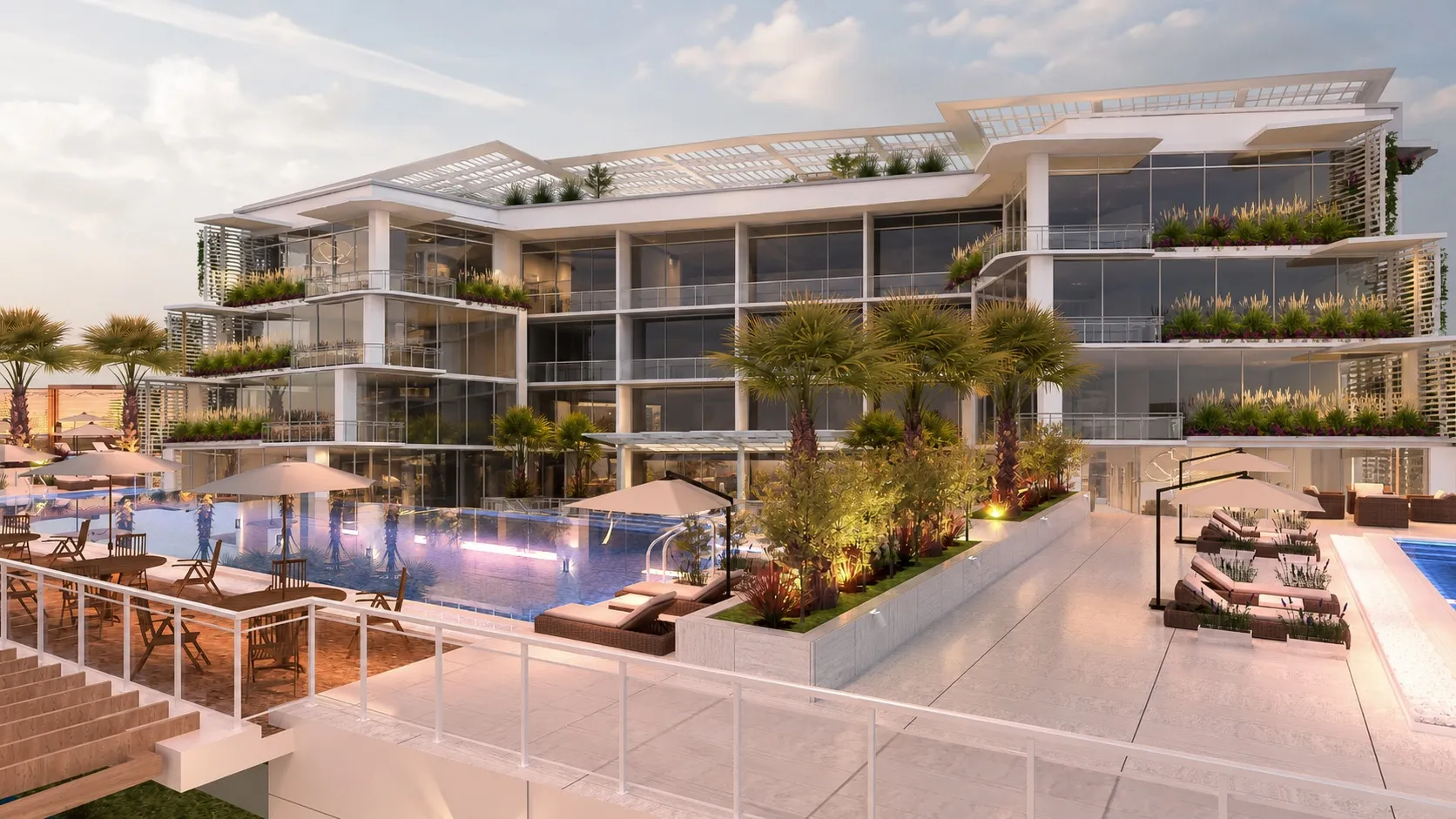 The pool deck overlooking the beach