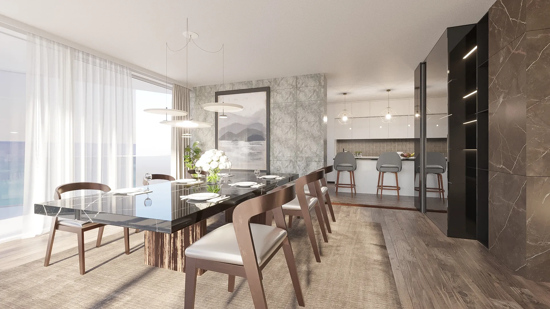 Residence dining room and kitchen